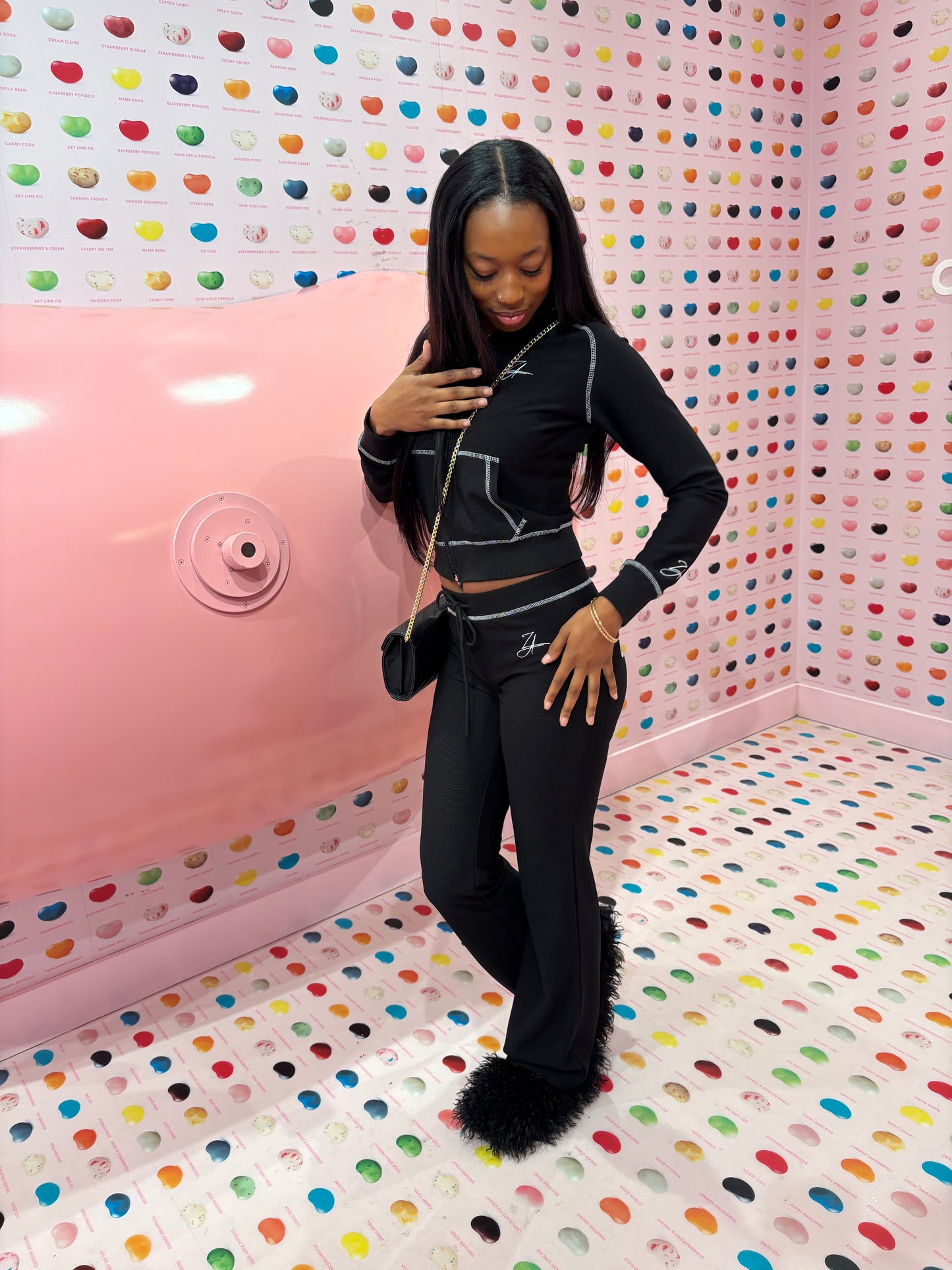 “Nostalgia” Waffle-Knit Set BLACK